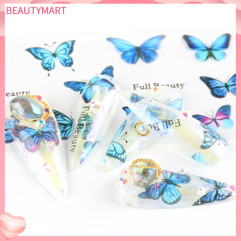 Túi 10 Miếng Dán Móng Tay Họa Tiết Bướm Nhiều Màu DIY