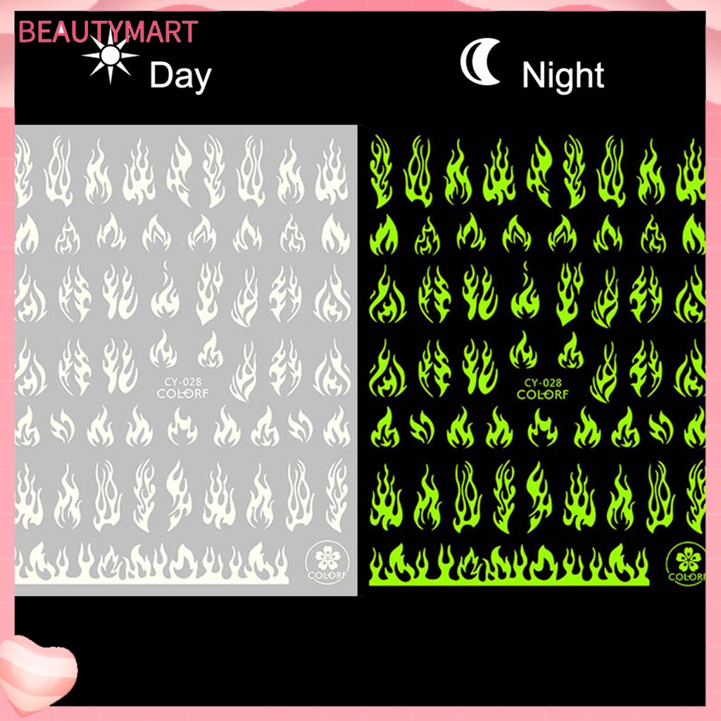 [beautymart] Miếng Dán Móng Tay Hiệu Ứng Dạ Quang Phát Sáng Trong Bóng Tối Hình Bướm Và Ngọn Lửa