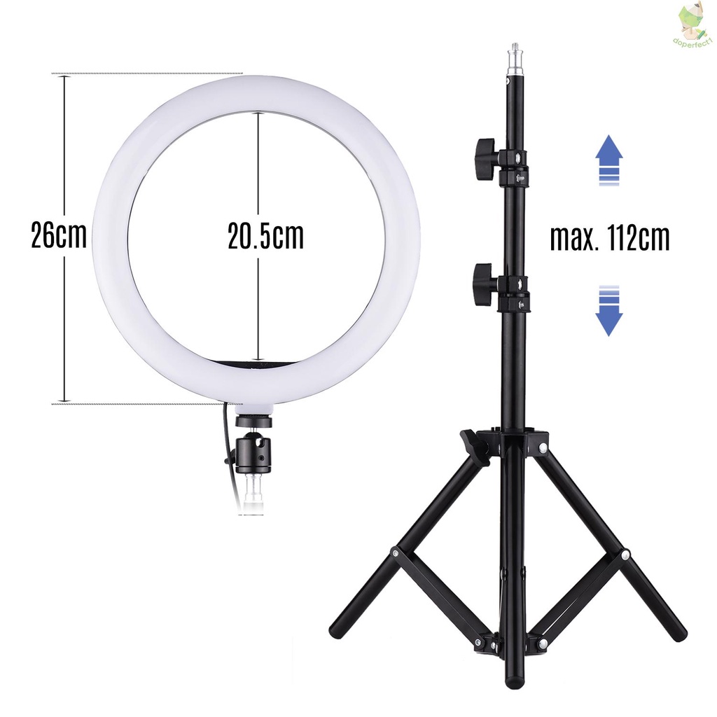 Andoer 10 Inch LED Video Ring Light Photography Lamp 3 Lighting Modes 3200-5600K Dimmable USB Powered with Phone Holder    Came-6.5
