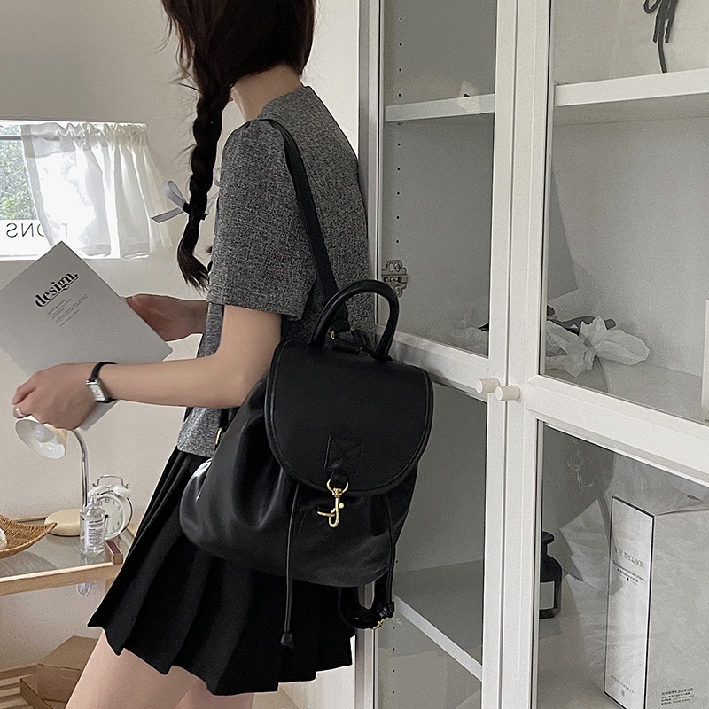 Ba Lô Học Sinh Màu Đen Sức Chứa Lớn Phong Cách preppy Cho Nữ