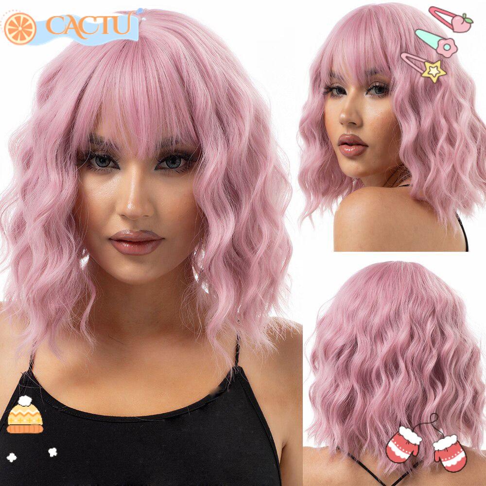 Bộ Tóc Giả Kiểu Gợn Sóng Màu Hồng Chịu Nhiệt Độ Cao Thời Trang Cho Nữ