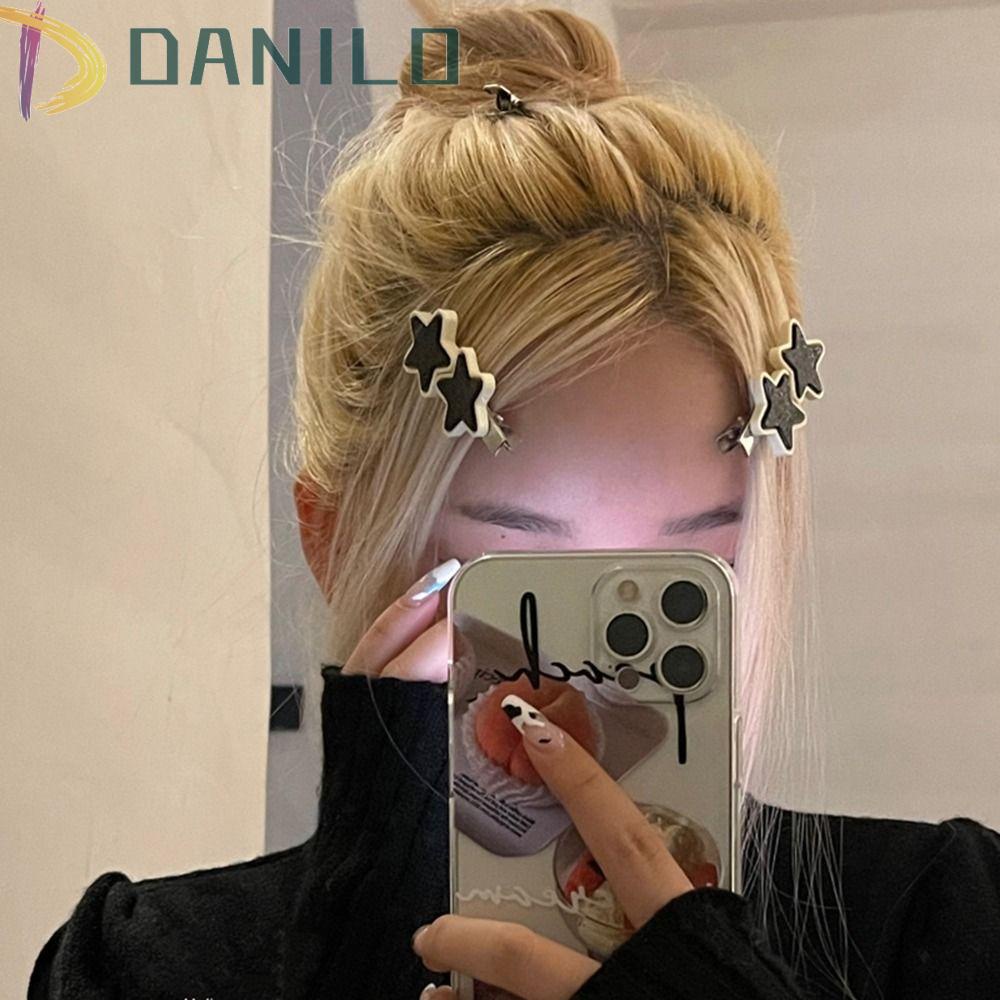 Kẹp Tóc Ngôi Sao Năm Cánh Màu Trắng Đen Phong Cách Harajuku Dễ Thương Cho Nữ