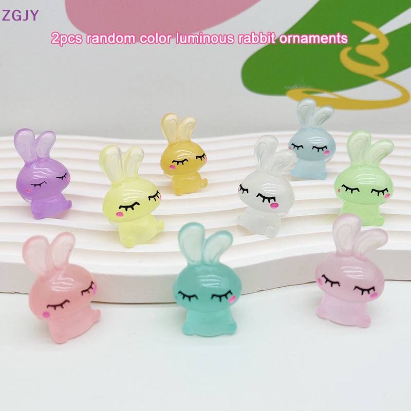 Set 2 Tượng Thỏ Con Dạ Quang Mini Dễ Thương Dùng Để Trang Trí Mới