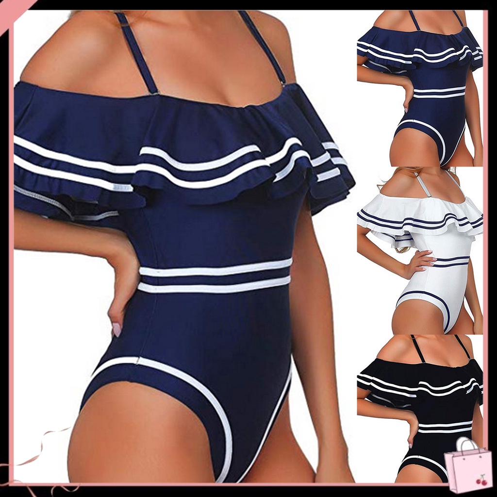 {Soltweter} Bộ Đồ Bơi Hai Dây Hở Lưng Có Đệm Lót Nhún Bèo Dành Cho Nữ Đi Biển