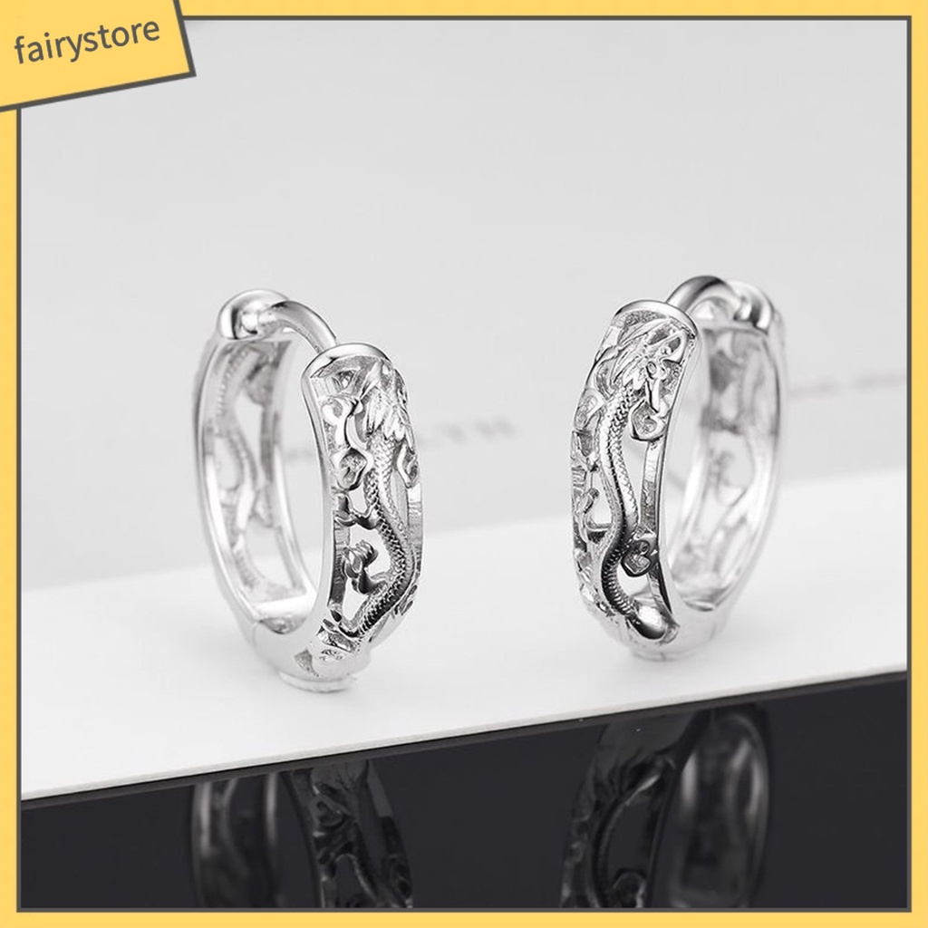 1 Đôi Bông Tai Hình Rồng Rỗng Chạm Khắc Tinh Xảo Phong Cách Punk Dành Cho Nam