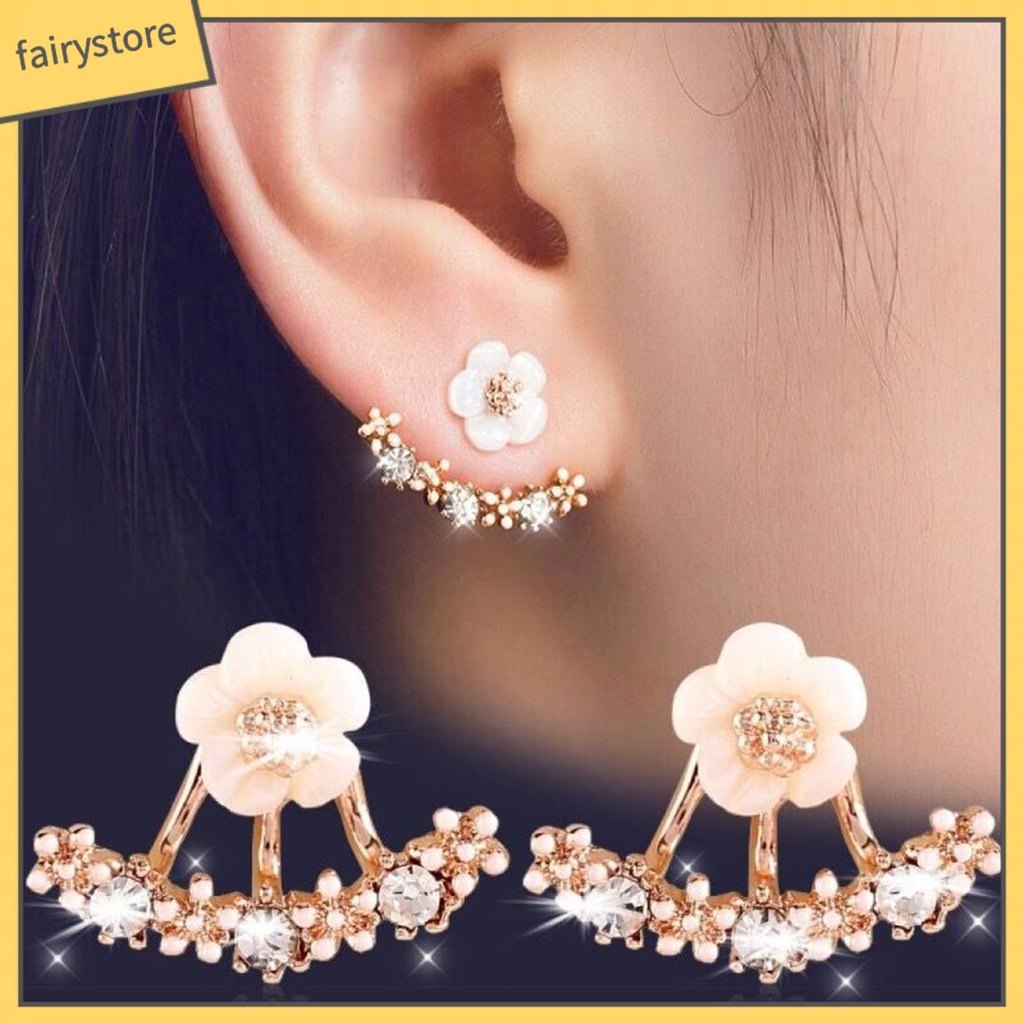 1 Đôi Bông Tai Hình Hoa Cúc Đính Đá Lấp Lánh Phong Cách Hàn Quốc Sang Trọng