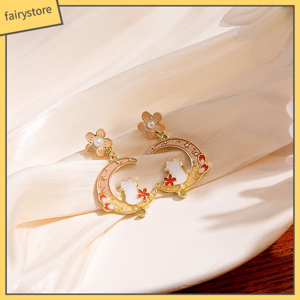 1 Đôi Bông Tai Xỏ Lỗ Mạ Điện Họa Tiết Hoa / Mặt Trăng / Thỏ / Hình Học Đơn Giản Thời Trang Dành Cho Nữ