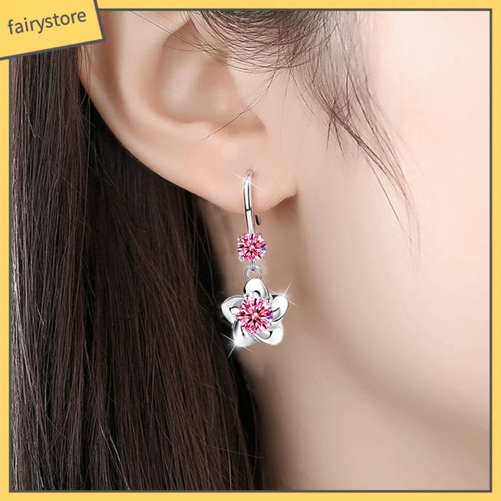 1 Đôi Bông Tai Hình Hoa Đính Đá Lấp Lánh Dành Cho Nữ