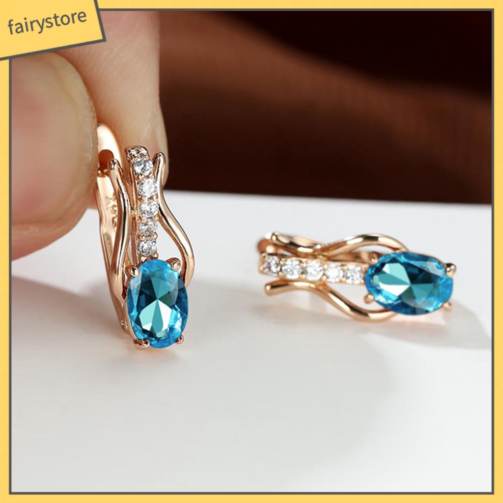 1 Đôi Bông Tai Hình Oval Đính Đá Zircon Giả Lấp Lánh Sang Trọng Dành Cho Nữ