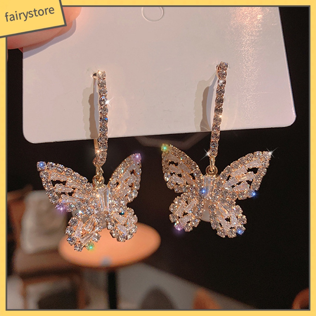1 Đôi Bông Tai Hình Bướm Đính Đá Lấp Lánh Dành Cho Nữ