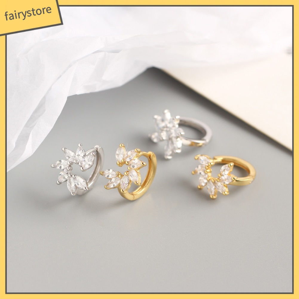 Đôi Bông Tai Khoen Tròn Phối Hoa Đính Đá Thời Trang Cho Nữ