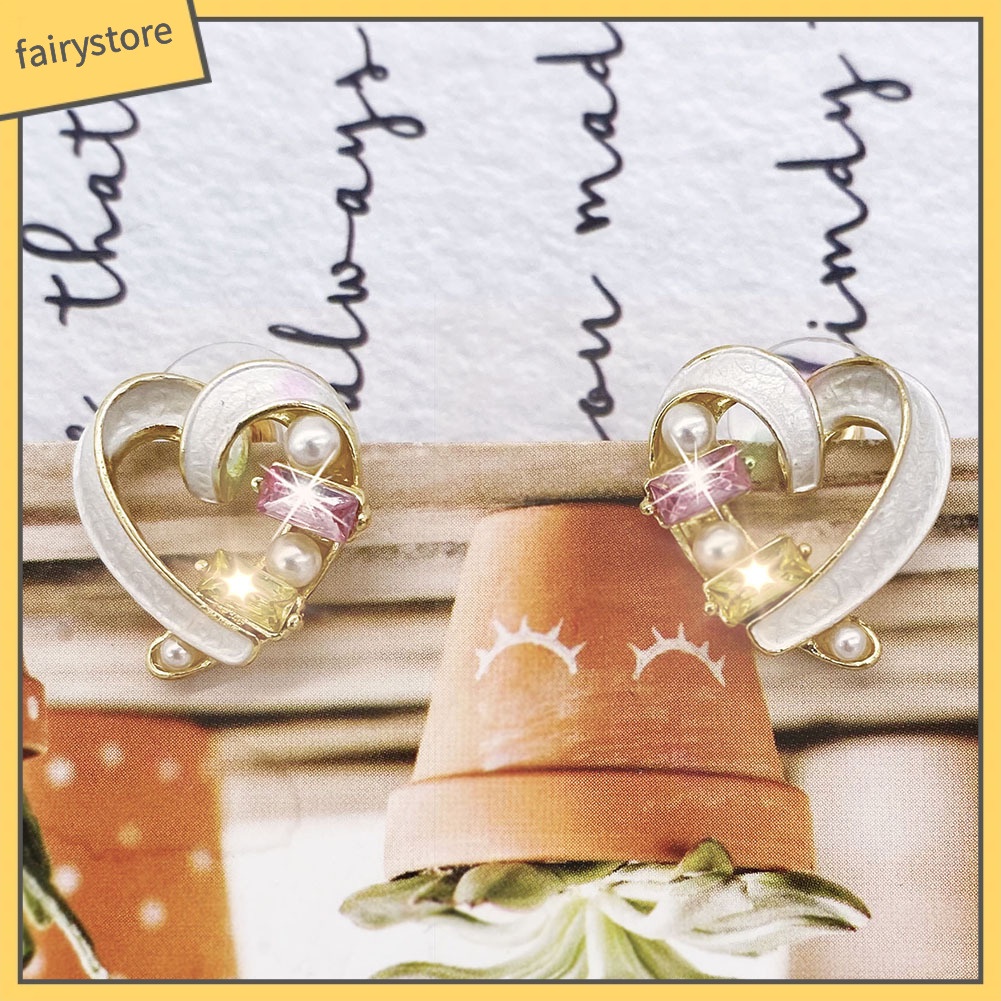 Bông Tai Hình Trái Tim Đính Ngọc Trai Nhân Tạo Thời Trang Dành Cho Nữ