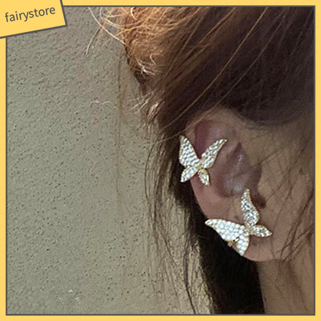 1 Khuyên Vành Tai Hình Bướm Đính Đá Lấp Lánh Thời Trang Cho Nữ