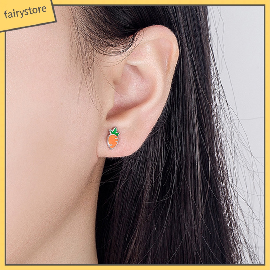 1 Đôi Khuyên Tai Hình Thỏ Và Cà Rốt Mini Dễ Thương