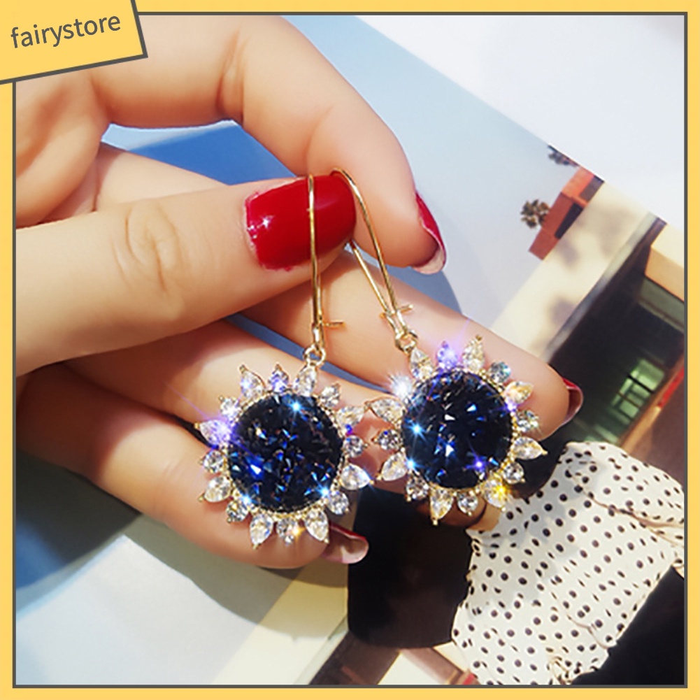 Bông Tai Hình Hoa Hướng Dương Đính Đá Zircon Sang Trọng Cho Nữ