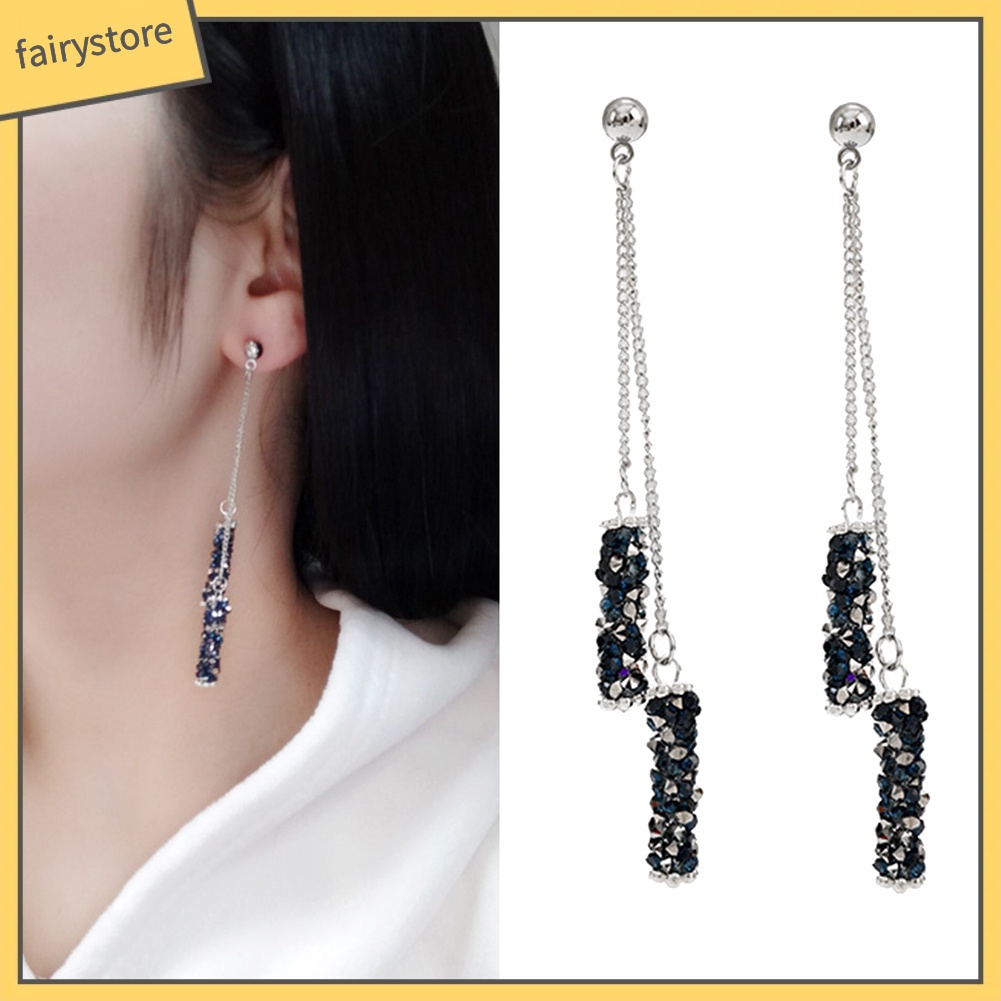 Bông Tai Hình Chữ Nhật Đính Đá Phối Tua Rua Sang Trọng Cho Nữ