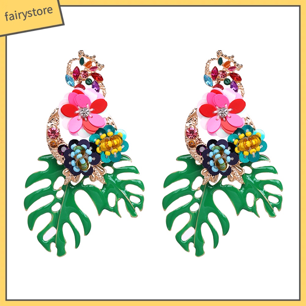 Bông Tai Hình Hoa Lá Đính Hạt Lấp Lánh Phong Cách Vintage Dành Cho Nữ