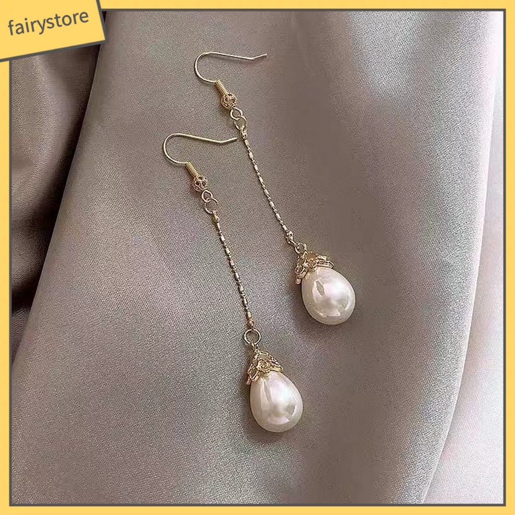 1 Đôi Bông Tai Dáng Dài Đính Ngọc Trai Giả Sang Trọng Cho Nữ