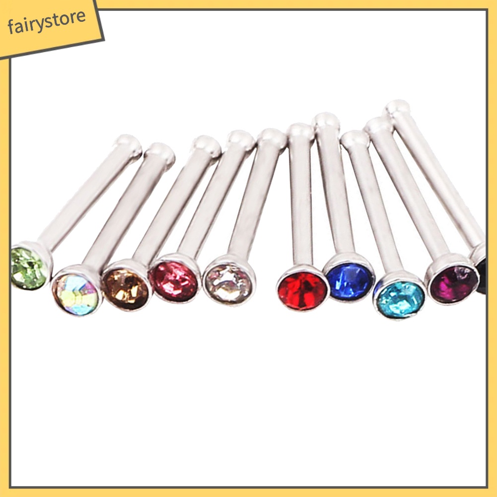 Set 60 Khuyên Mũi Thép Không Gỉ Đính Đá Nhiều Màu Sắc