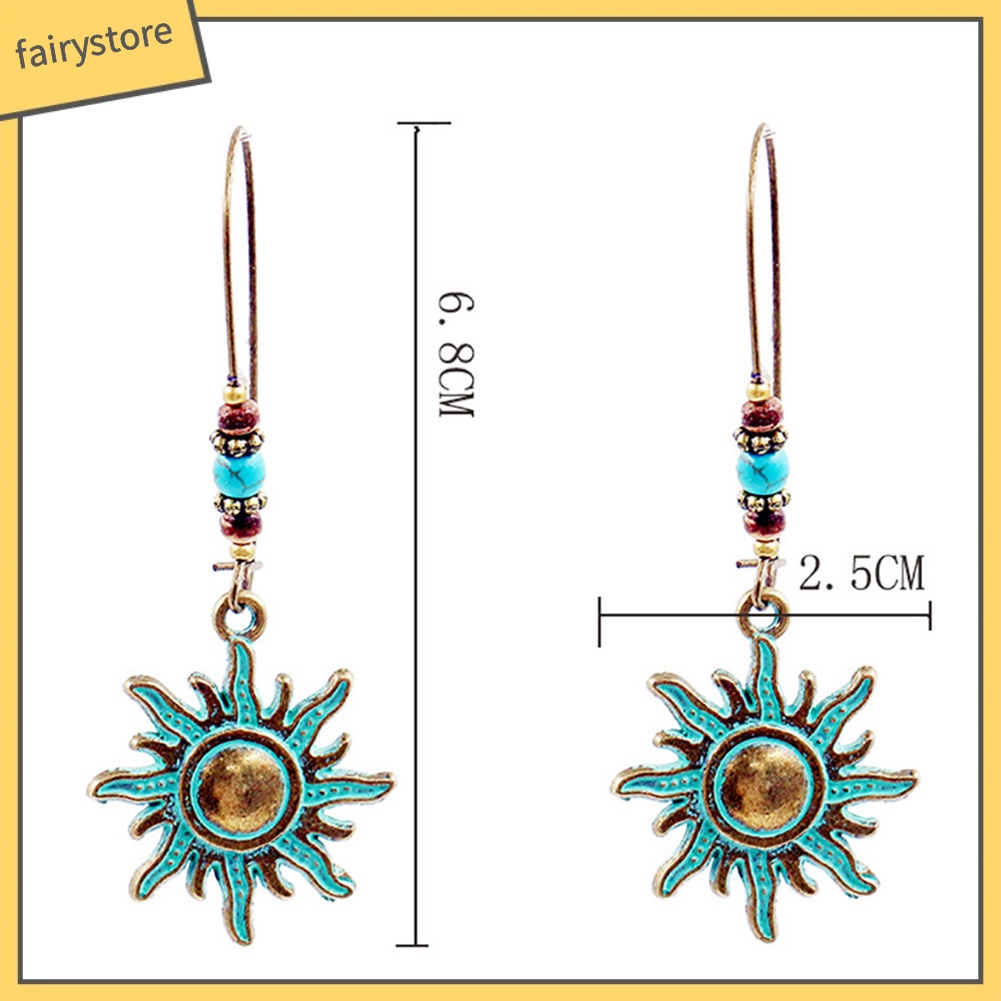 Bông Tai Hình Hoa Hướng Dương Đính Đá Ngọc Lam Giả Phong Cách Vintage Dành Cho Nữ