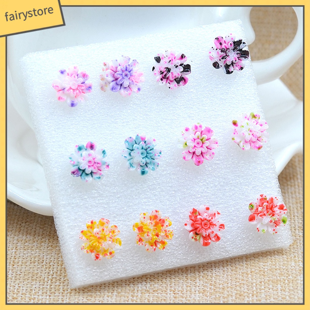 Set 6 Đôi Bông Tai Mini Bằng Resin Nhiều Màu Dễ Thương