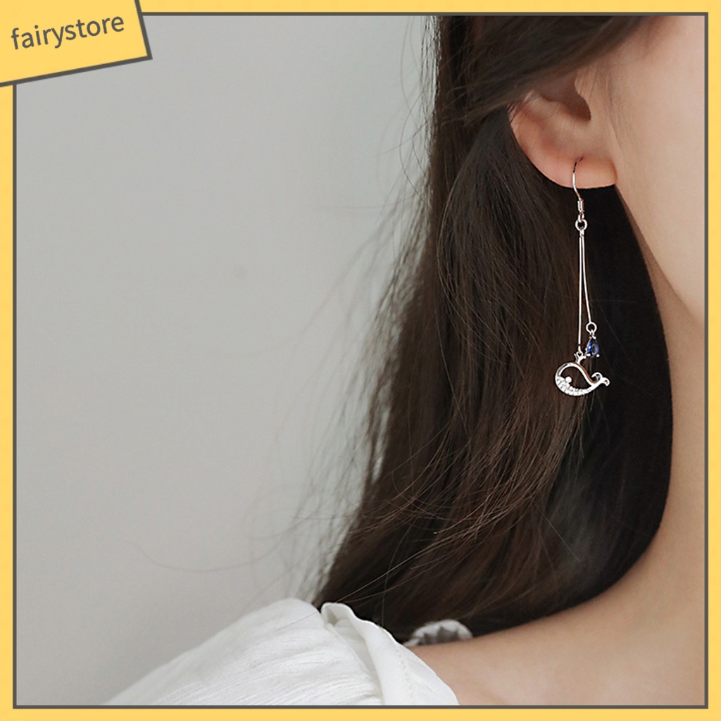 1 Đôi Bông Tai Hình Cá Voi Đính Đá Zircon Phong Cách Hàn Quốc Dành Cho Cô Dâu