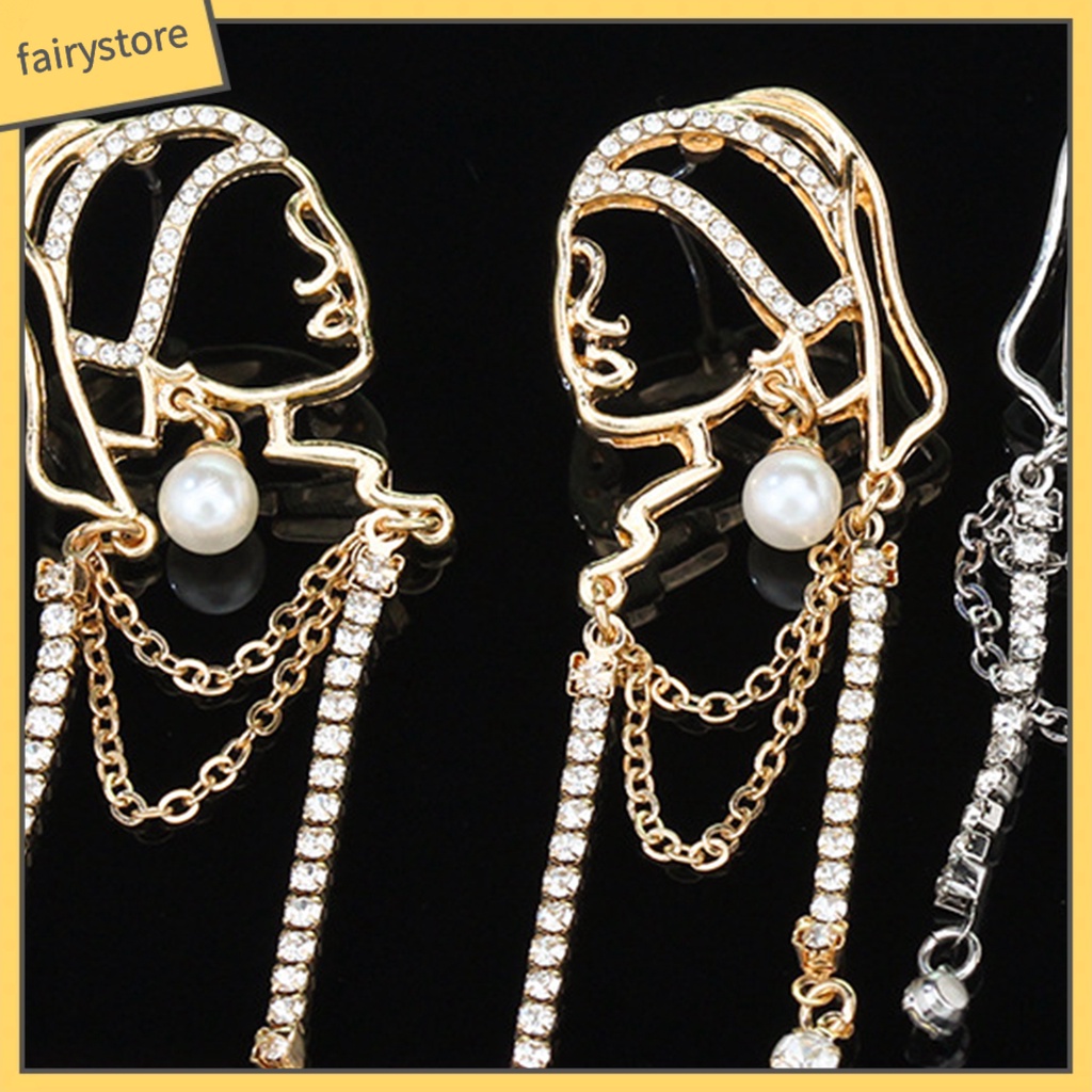 1 Đôi Bông Tai Nữ Đính Ngọc Trai Giả Hình Chân Dung Tua Rua Phong Cách Trừu Tượng