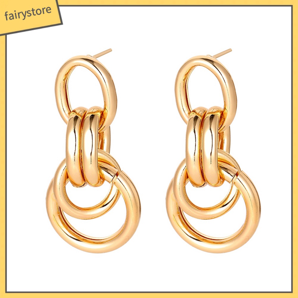 1 Đôi Bông Tai Tròn Bằng Kim Loại Phong Cách Vintage Dành Cho Nữ