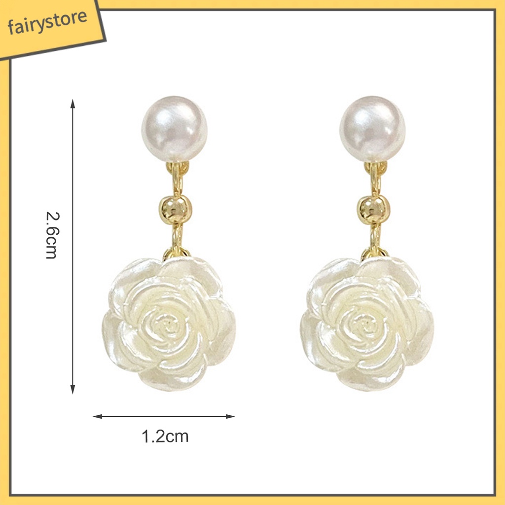 1 Đôi Bông Tai Hình Hoa Trà Đính Ngọc Trai Giả Bằng Hợp Kim Thời Trang