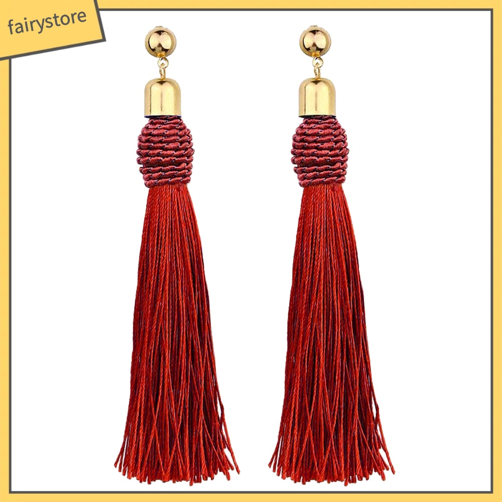 Bông Tai Dài Đính Đá Tua Rua Phong Cách Bohemian Dành Cho Cô Dâu