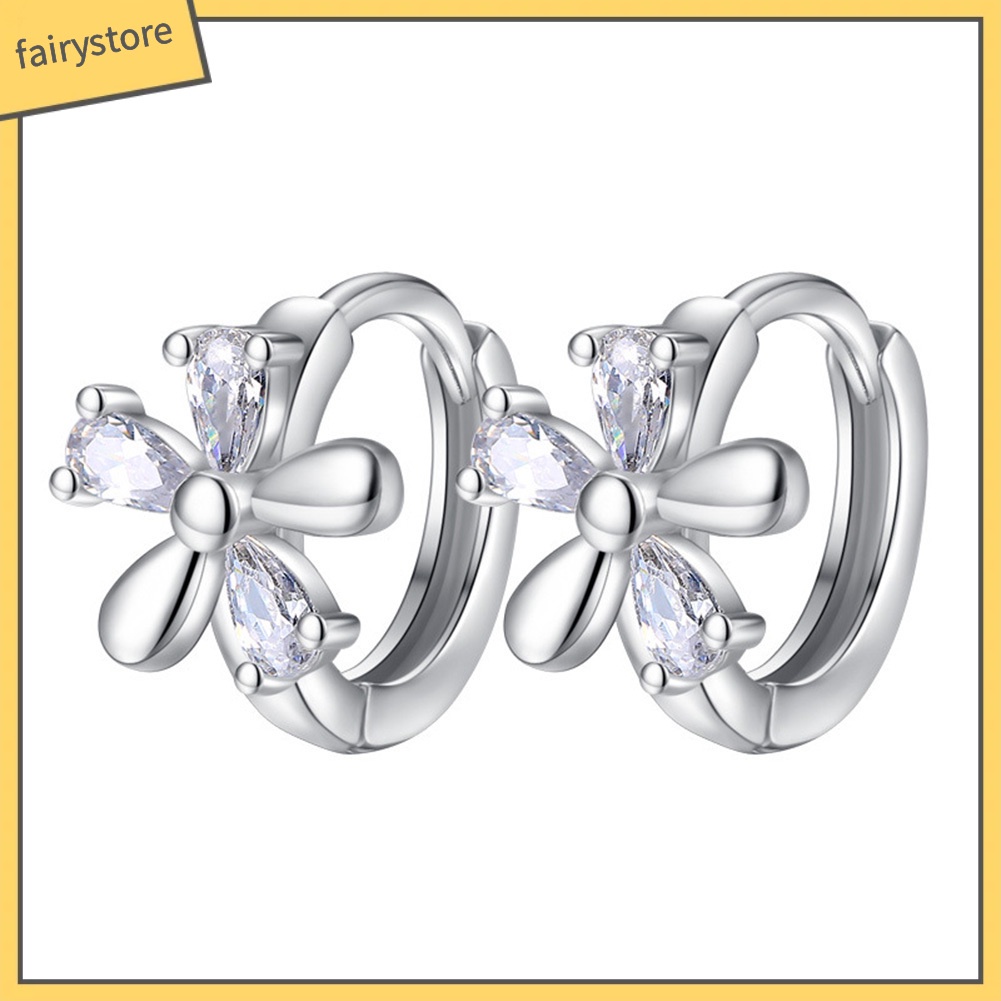 Bông Tai Hình Hoa Đính Đá Zircon Ngọt Ngào Cho Nữ