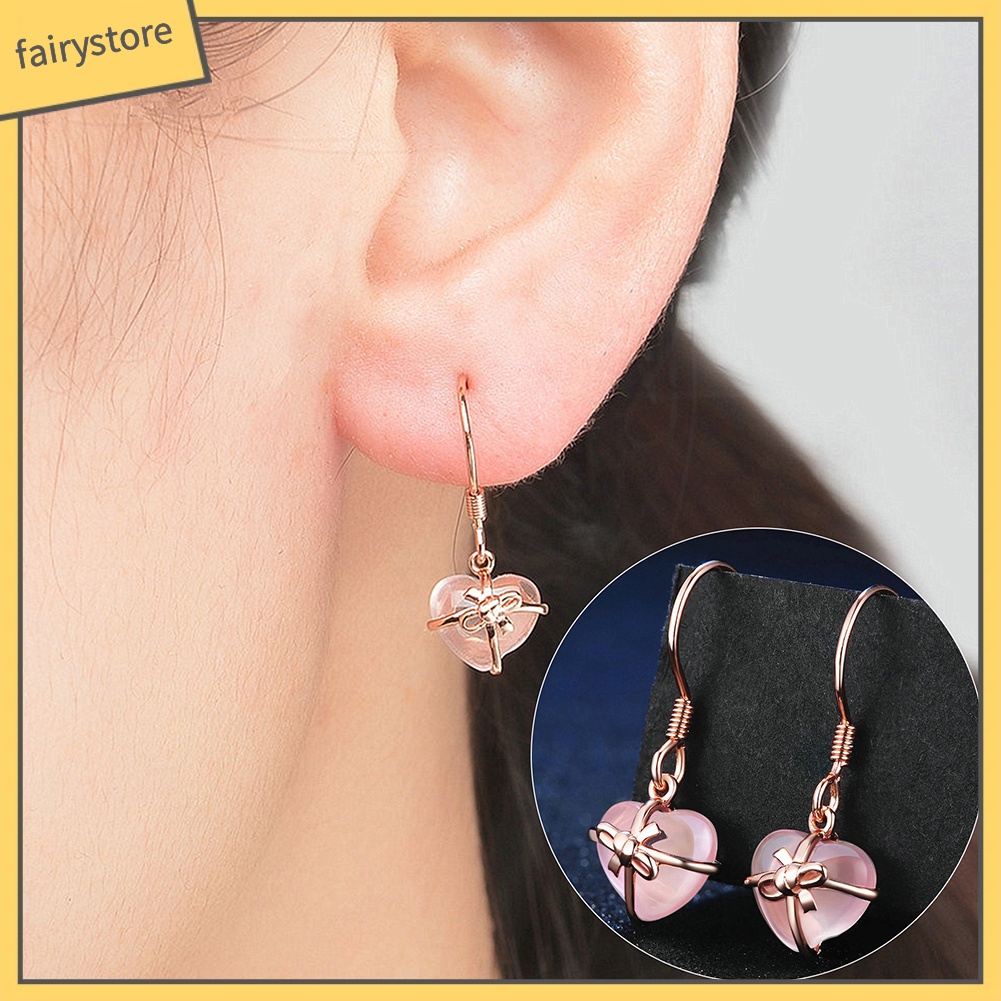 Đôi Bông Tai Hình Nơ / Trái Tim Đính Đá Thời Trang Cho Nữ