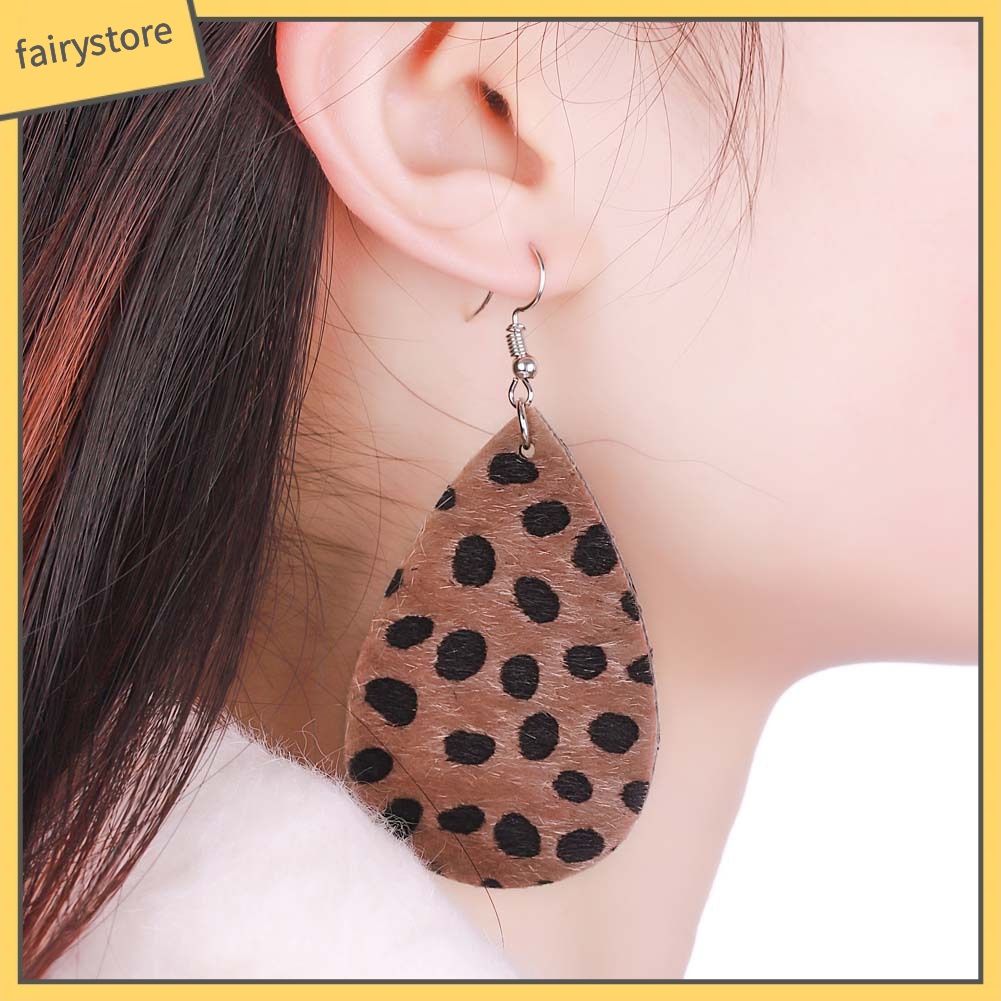 Bông Tai Giả Da Hình Giọt Nước Họa Tiết Da Báo Thời Trang Dành Cho Nữ