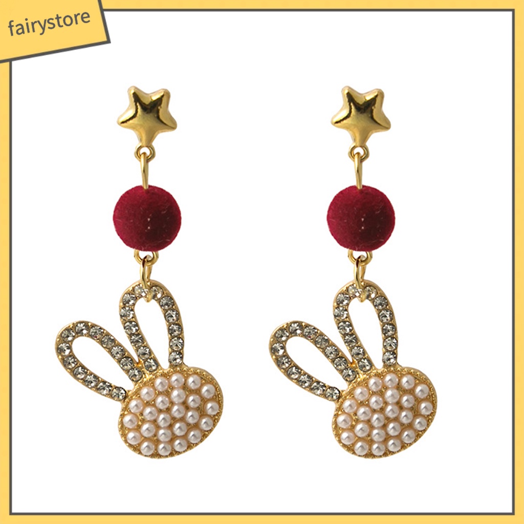 1 Đôi Bông Tai Hình Ngôi Sao / Thỏ Đính Ngọc Trai Giả Dễ Thương Phong Cách Hàn Quốc Thời Trang Thu Đông