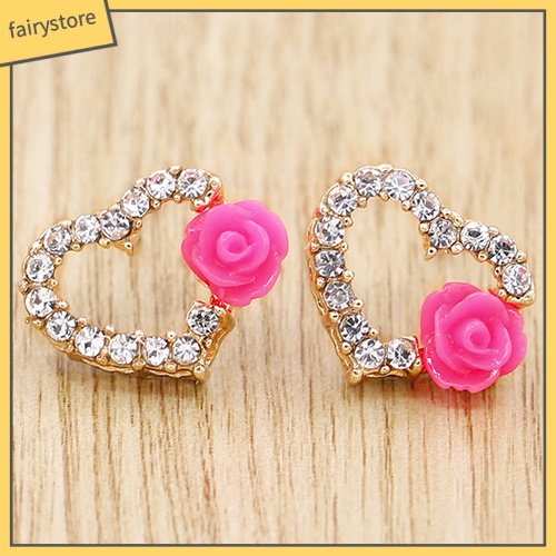 Bông Tai Hình Trái Tim Đính Đá &amp; Ngọc Trai Giả Cho Nữ