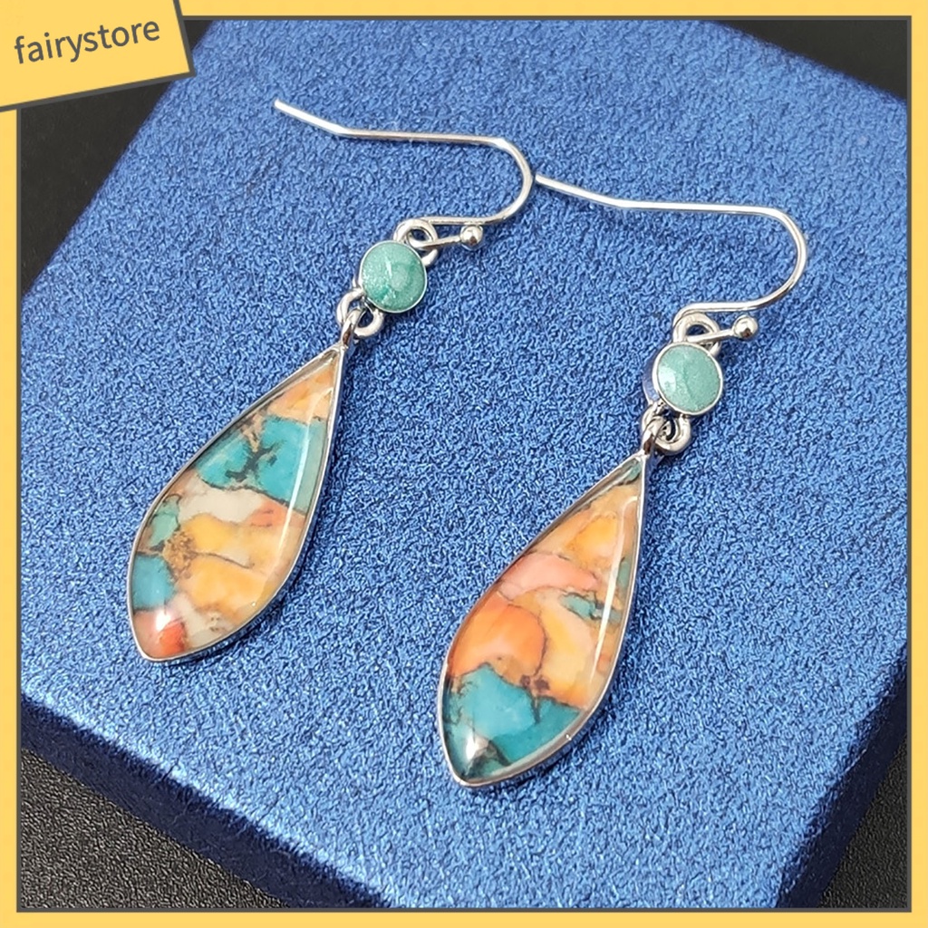 1 Đôi Bông Tai Hình Giọt Nước Mặt Kính Nhiều Màu Thời Trang