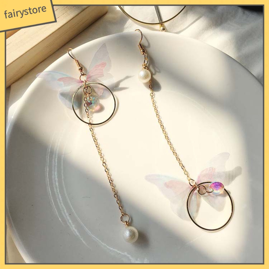 1 Đôi Bông Tai Chuỗi Tròn Đính Ngọc Trai Giả Hình Bướm Phong Cách Retro