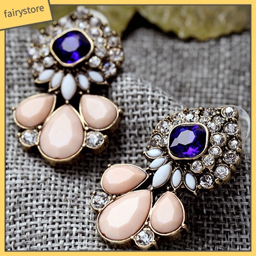 Khuyên Tai Đính Đá Hình Giọt Nước Phong Cách Vintage