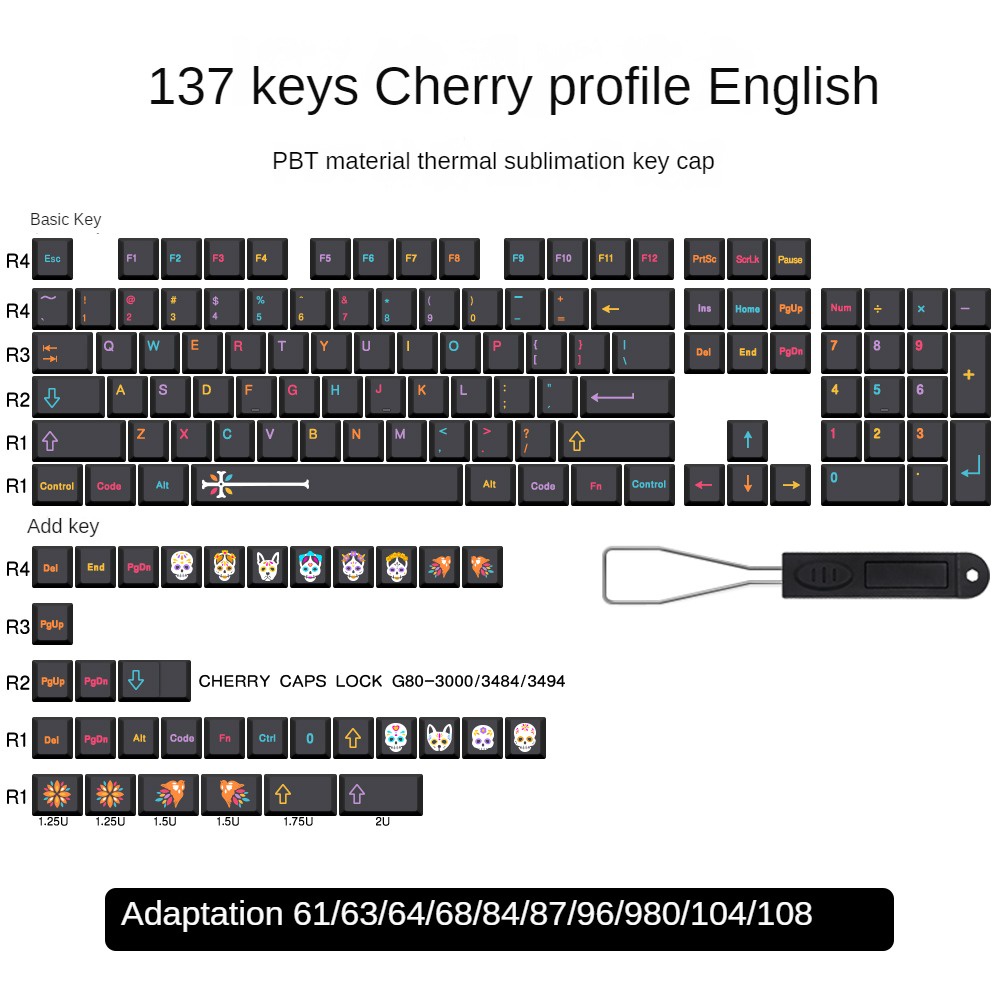 Mictl n Bộ Bàn Phím Cơ PBT Tăng Chiều Cao Năm Mặt Thay Thế Giới Dưới Lòng Đất Cho GMK