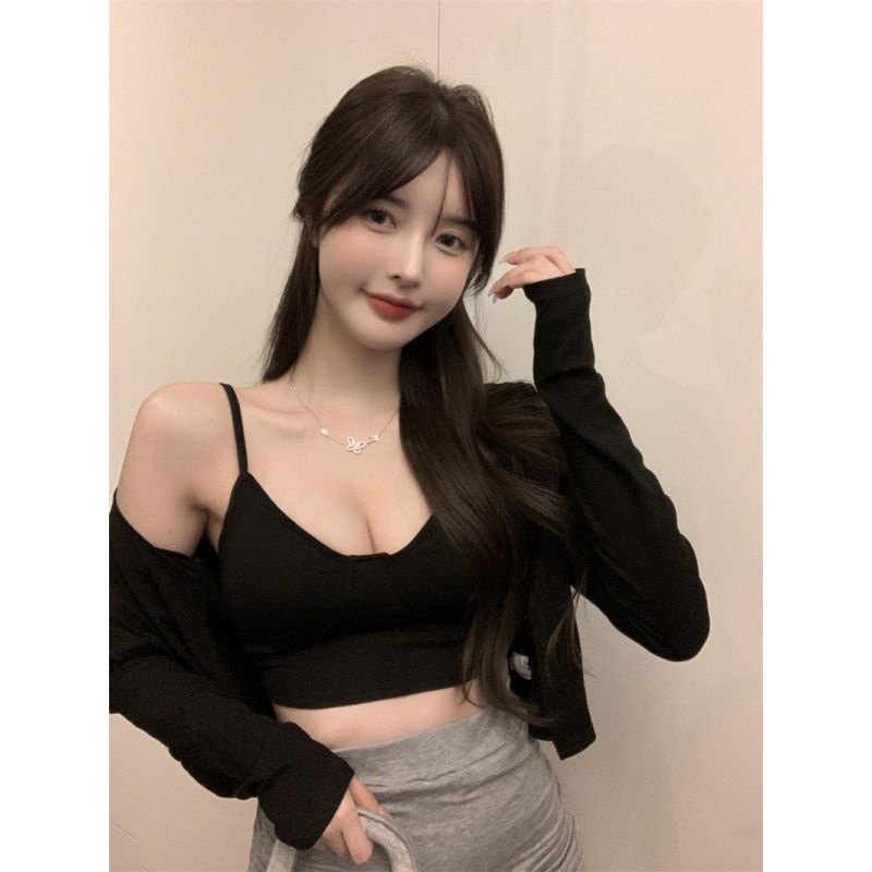 Set Áo Hai Dây Dáng Ngắn Kèm Áo Khoác Cardigan Và Chân Váy Phong Cách Hàn Quốc Thời Trang Mùa Hè Quyến Rũ Cho Nữ