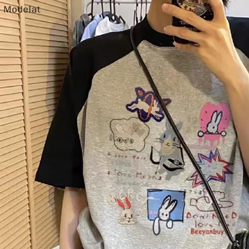 Mfc Áo Thun Mùa Hè Tay Cộc Phối Màu Tương Phản In Họa Tiết Cổ Điển WTD