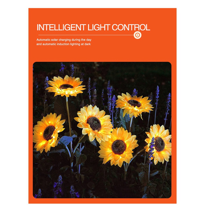 Đèn LED 3 Đầu Hình Hoa Hướng Dương Chống Nước Trang Trí Lối Đi Sân Vườn