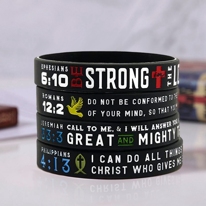 Vòng Đeo Tay Bằng Silicon Màu Đen In Chữ Power of Faith Thời Trang Cho Nam Và Nữ