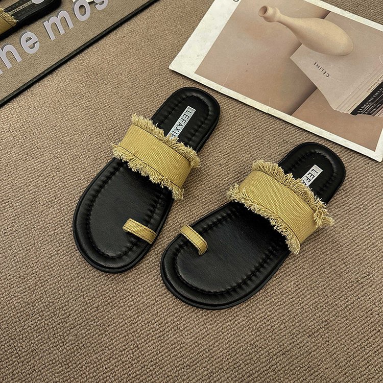 Dép Sandal Da PU Đế Bằng Thời Trang Retro Cá Tính Cho Nữ