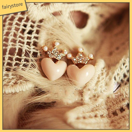 1 Đôi Bông Tai Hình Vương Miện / Trái Tim Đính Ngọc Trai Giả Thời Trang Dành Cho Nữ
