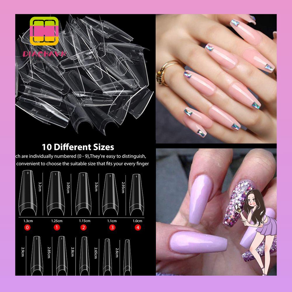Set 600 Móng Tay Giả 10 Kích Cỡ Chuyên Dụng Cho Salon Làm Móng
