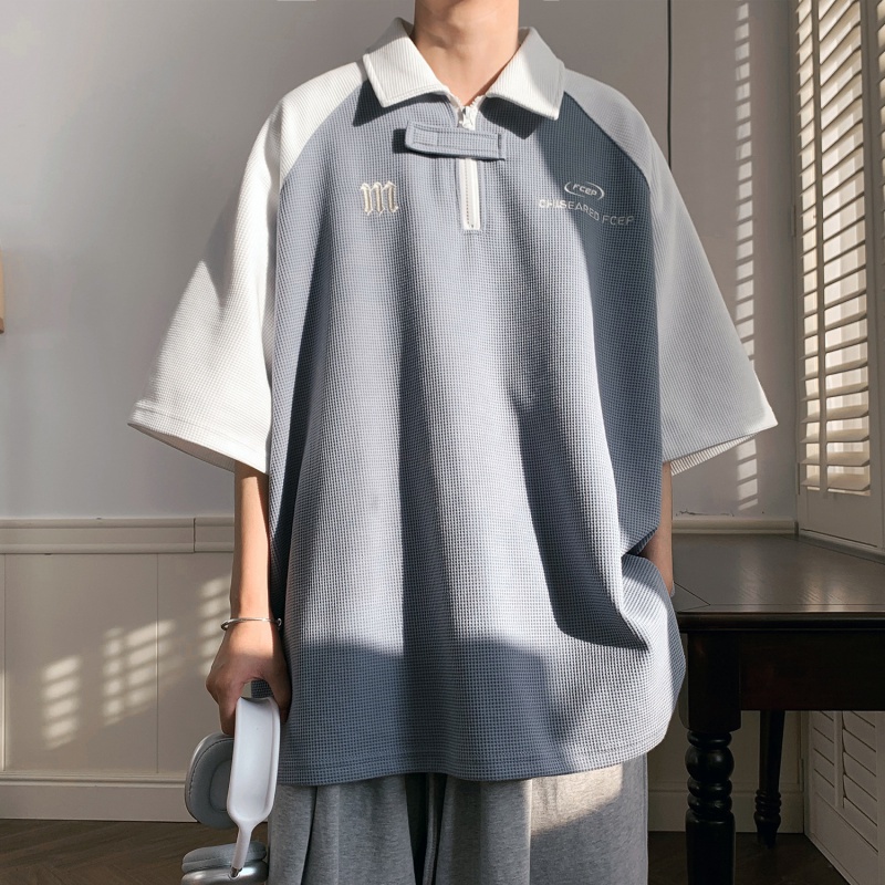 Áo Thun POLO Tay Ngắn Dáng Rộng Màu Sắc Tương Phản Thời Trang Mùa Hè Cho Nam