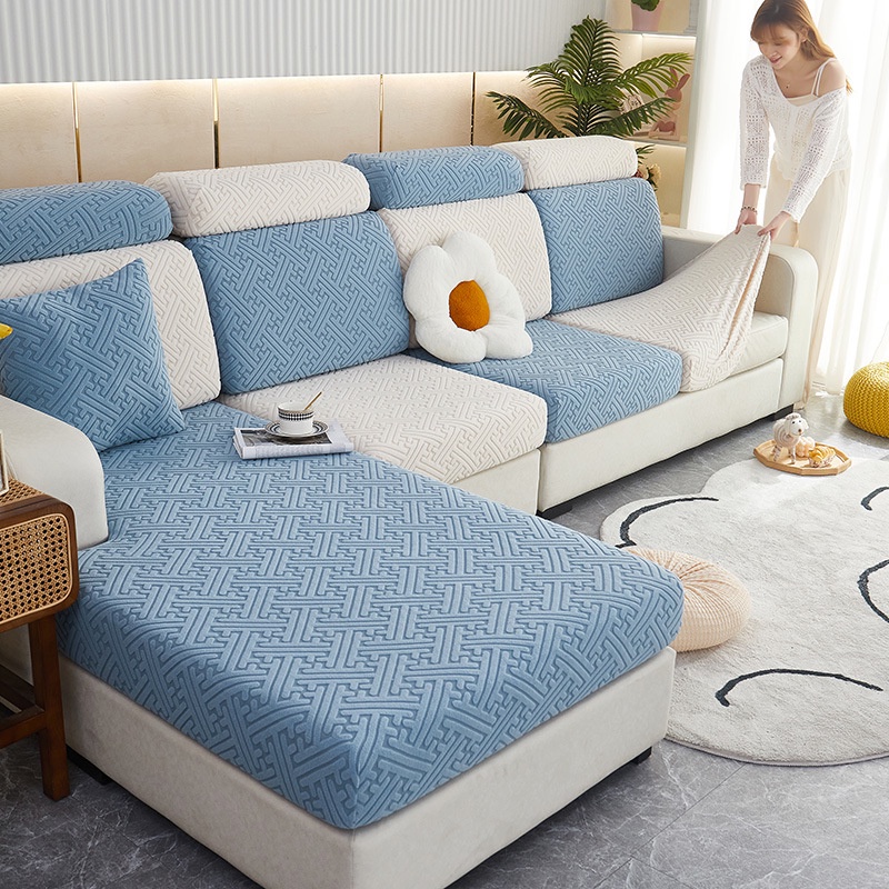 Vỏ Bọc Ghế Sofa Dệt Kim Co Giãn Hình Chữ L 1 / 2 / 3 / 4 Chỗ Ngồi Trang Trí Nội Thất Phòng Khách