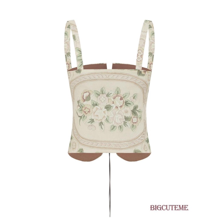 [] - Áo Crop Top Không Tay Buộc Dây In Hoa Kiểu Vintage Thời Trang Đi Tiệc Mùa Hè Cho Nữ