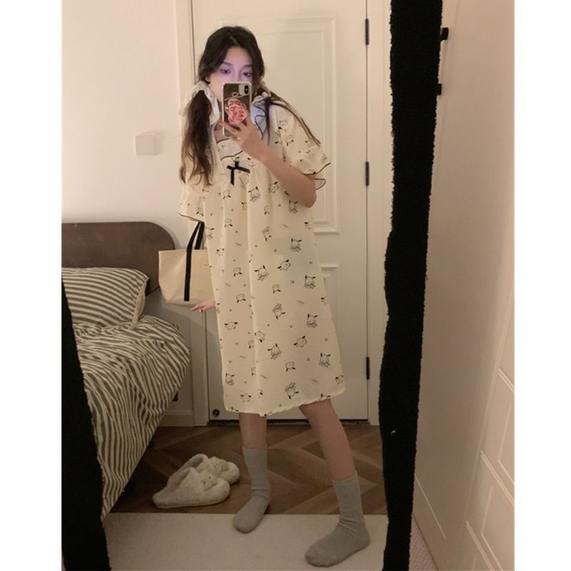 Đầm Ngủ Tay Ngắn In Họa Tiết Hoạt Hình Phong Cách Nhật Bản Dễ Thương Thời Trang Mùa Hè Cho Nữ